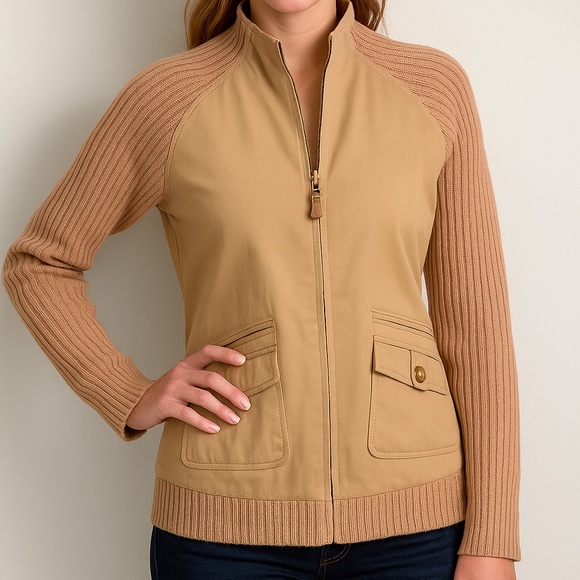 St. John Sport by Marie Gray Jackets & Blazers - nwotSt. John  Sport Beige Sport Jacket Silk Linned raglan Knitted Sleeves size 2